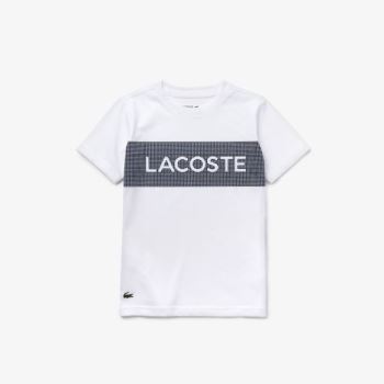 Lacoste SPORT Lettering Cotton Jersey T-shirt Dětské - Tričko Bílé / Tmavě Blankyt Blankyt | CZ-w7RP